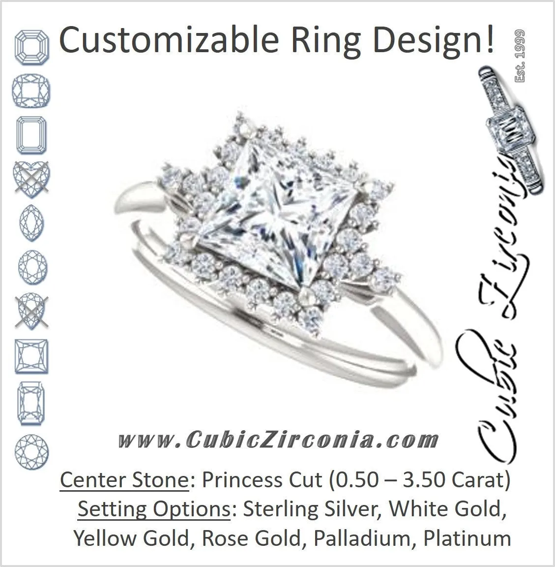 Cubic Zirconia Engagement Ring- The Amy Kiara (Customizable Princess Cut)