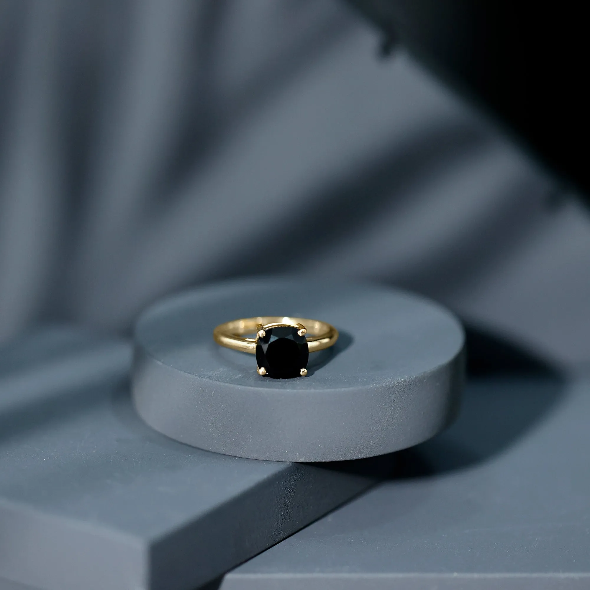 Cushion Cut Lab Grown Black Diamond Solitaire Simple Engagement Ring