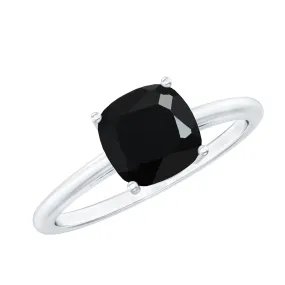 Cushion Cut Lab Grown Black Diamond Solitaire Simple Engagement Ring