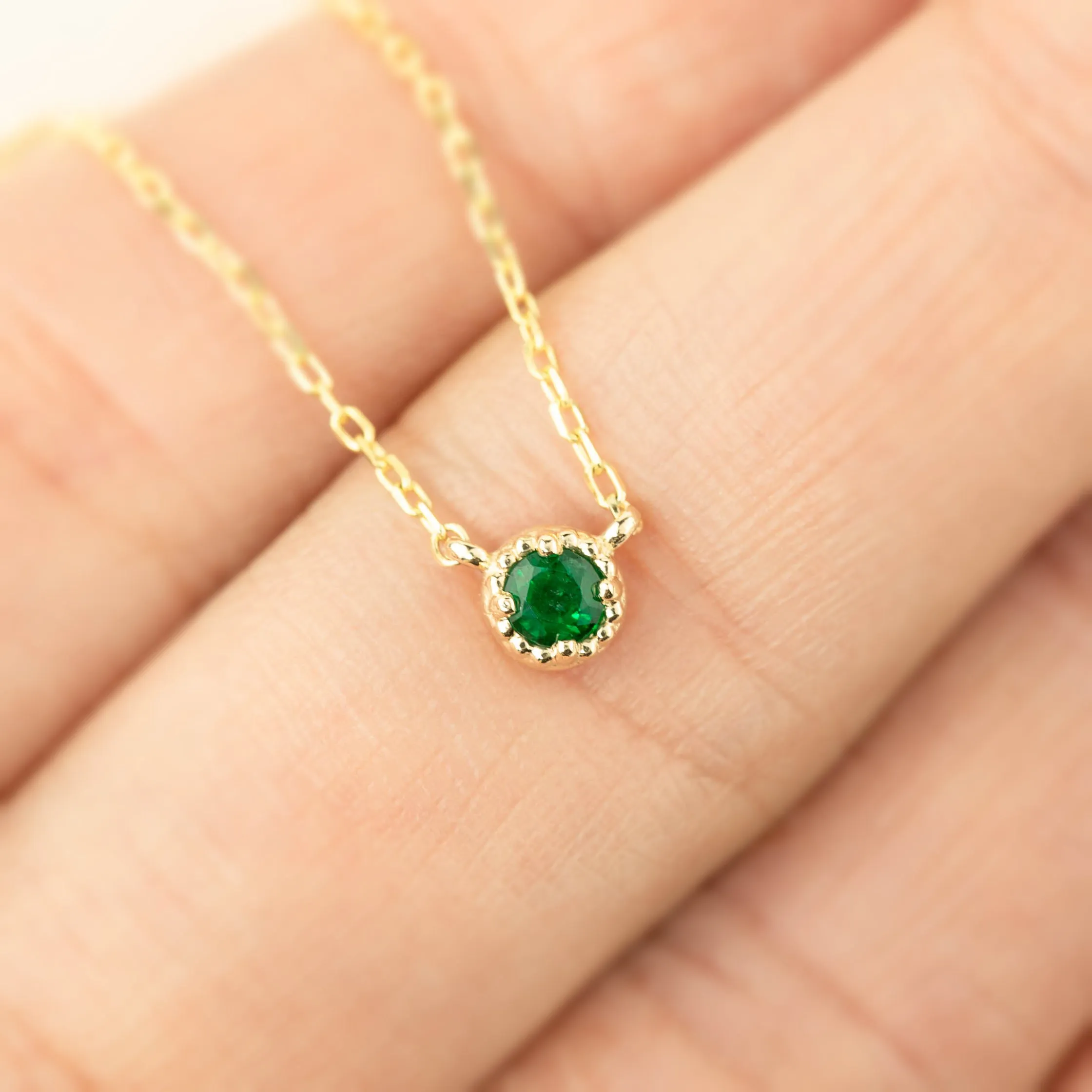 Dahlia Emerald Solitaire Necklace