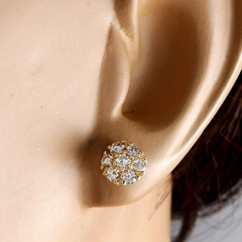 Dainty Flower Stud Earrings for Women with Cubic Zirconia in Gold Color