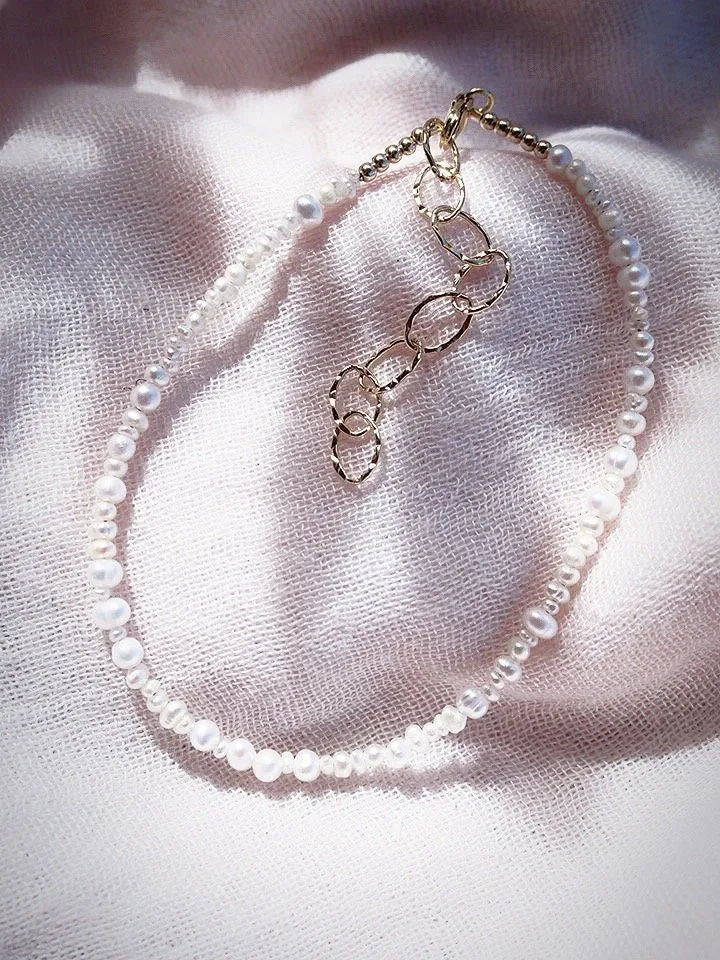 Dainty Organic White Pearl Anklet - Kale'a