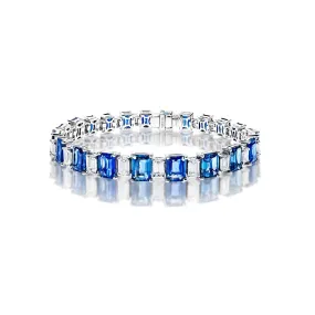 Dallas 28 Carat Blue Emerald Cut Sapphire and Diamond Single Row Bracelet