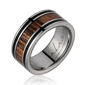 Damari Titanium Wedding Band Genuine Ebony Gabon & Bocote Wood - 8mm