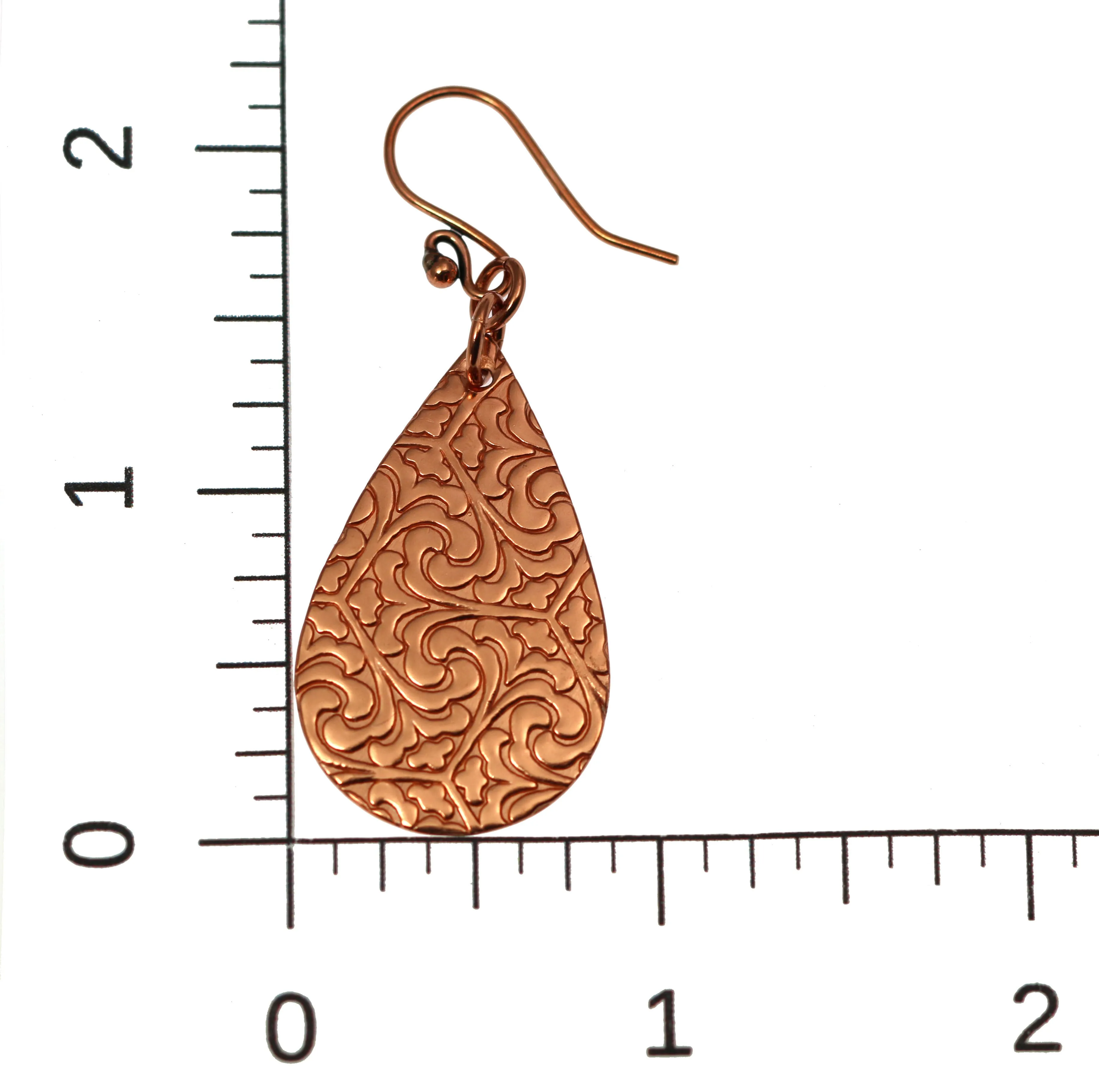 Damask Embossed Small Copper Teardrop Earrings