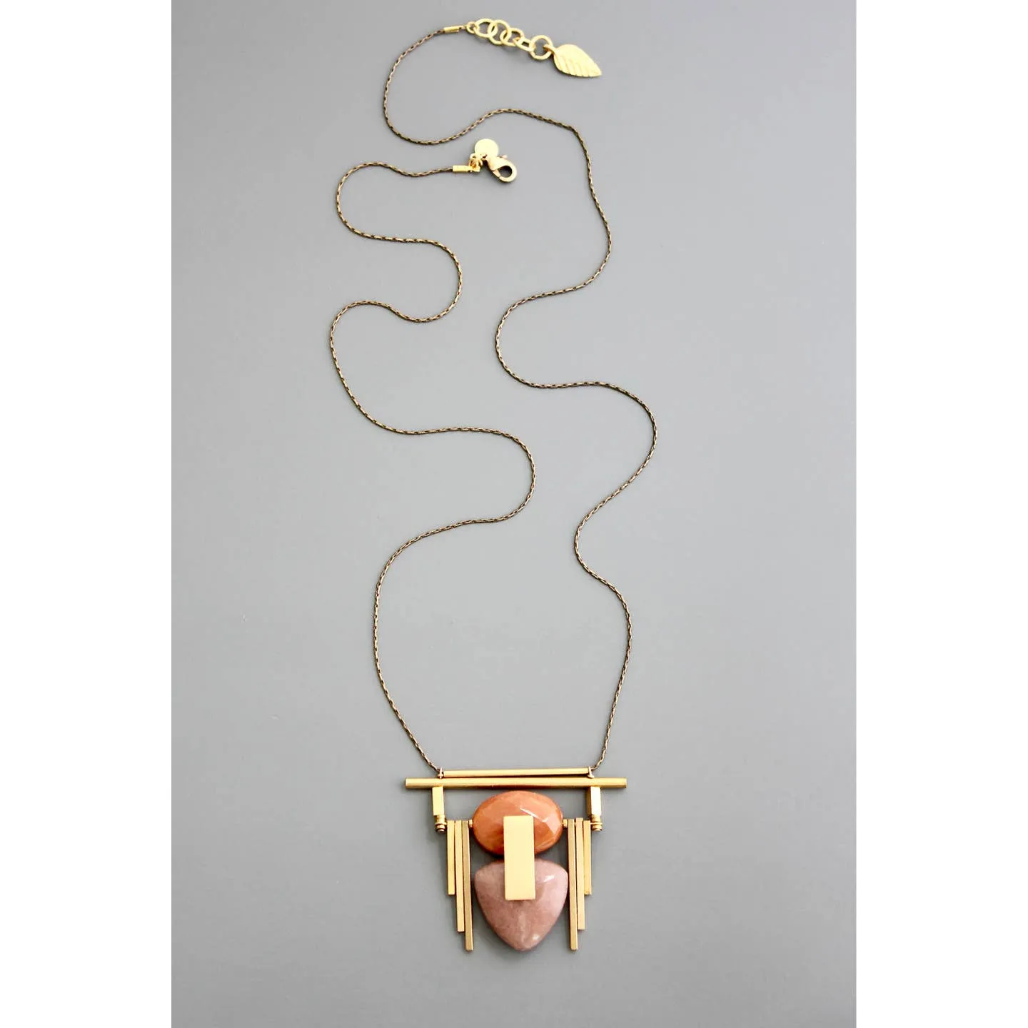 David Aubrey Geometric Coral Jade Pendant Necklace