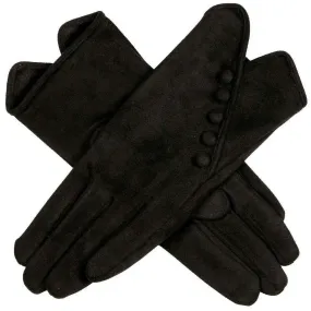 Dents Faux Suede Button Gloves - Black/Black