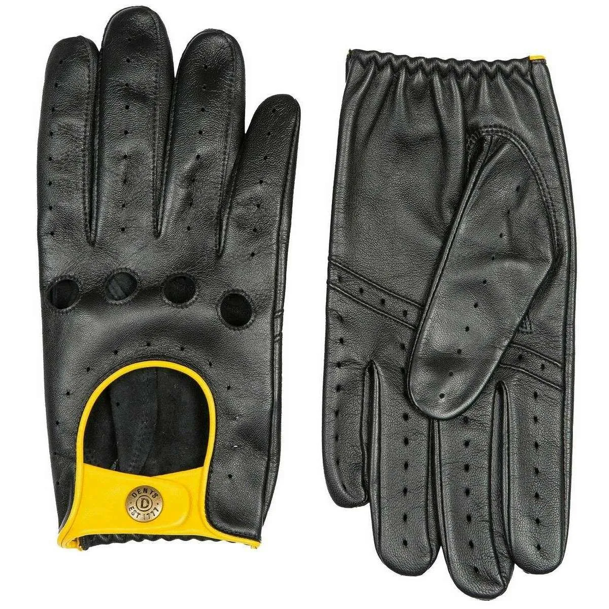 Dents Grand Prix Touchscreen Leather Driving Gloves - Black/Yellow