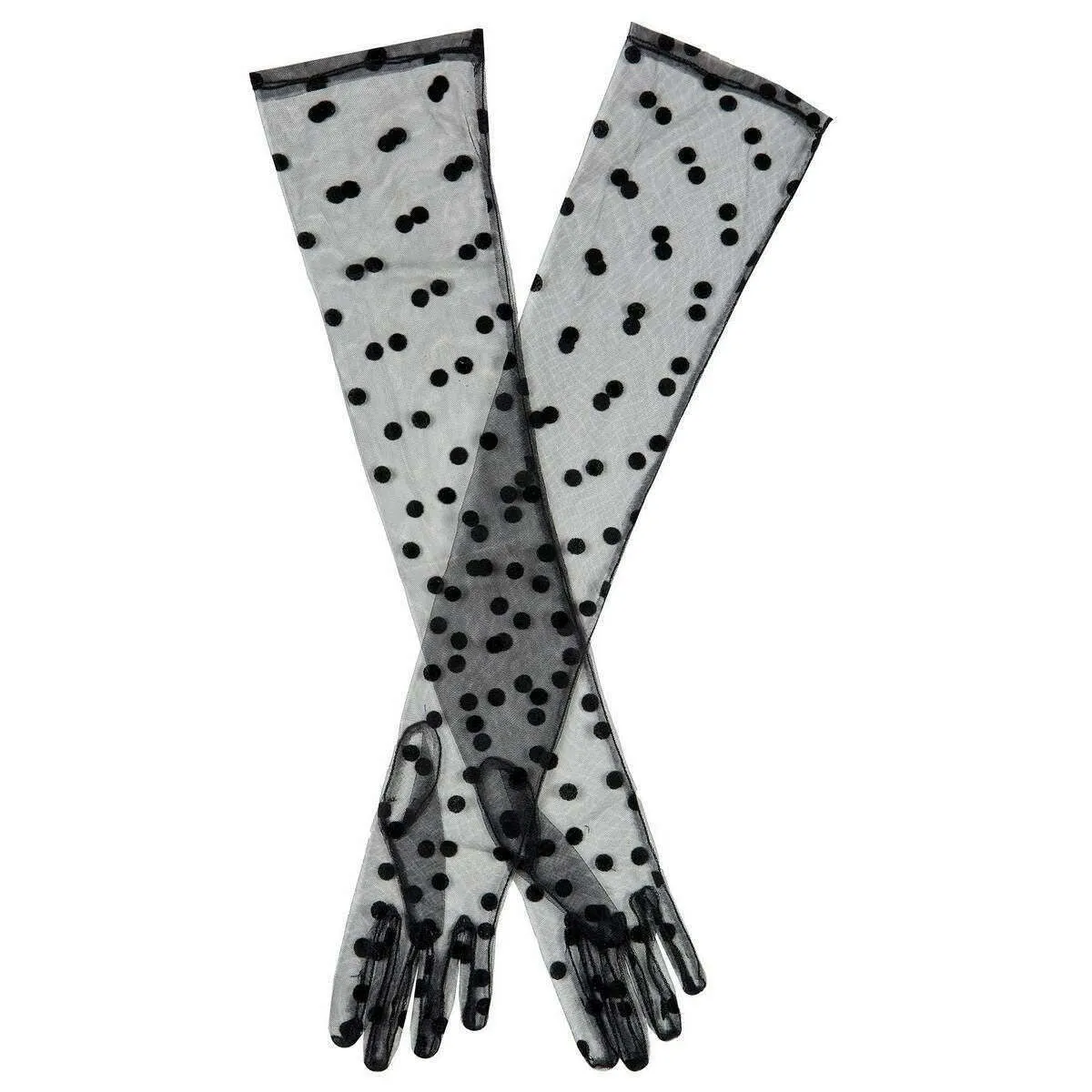 Dents Lila Long Opera Spotty Tulle Gloves - Black