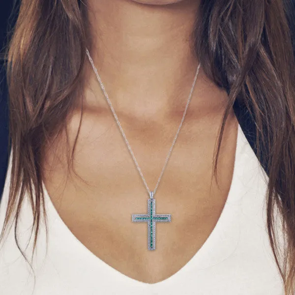 Diamond & Emerald Cross Pendant