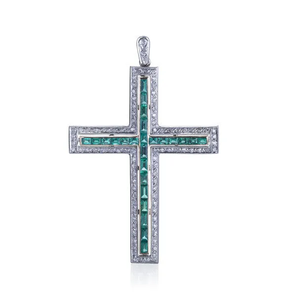 Diamond & Emerald Cross Pendant