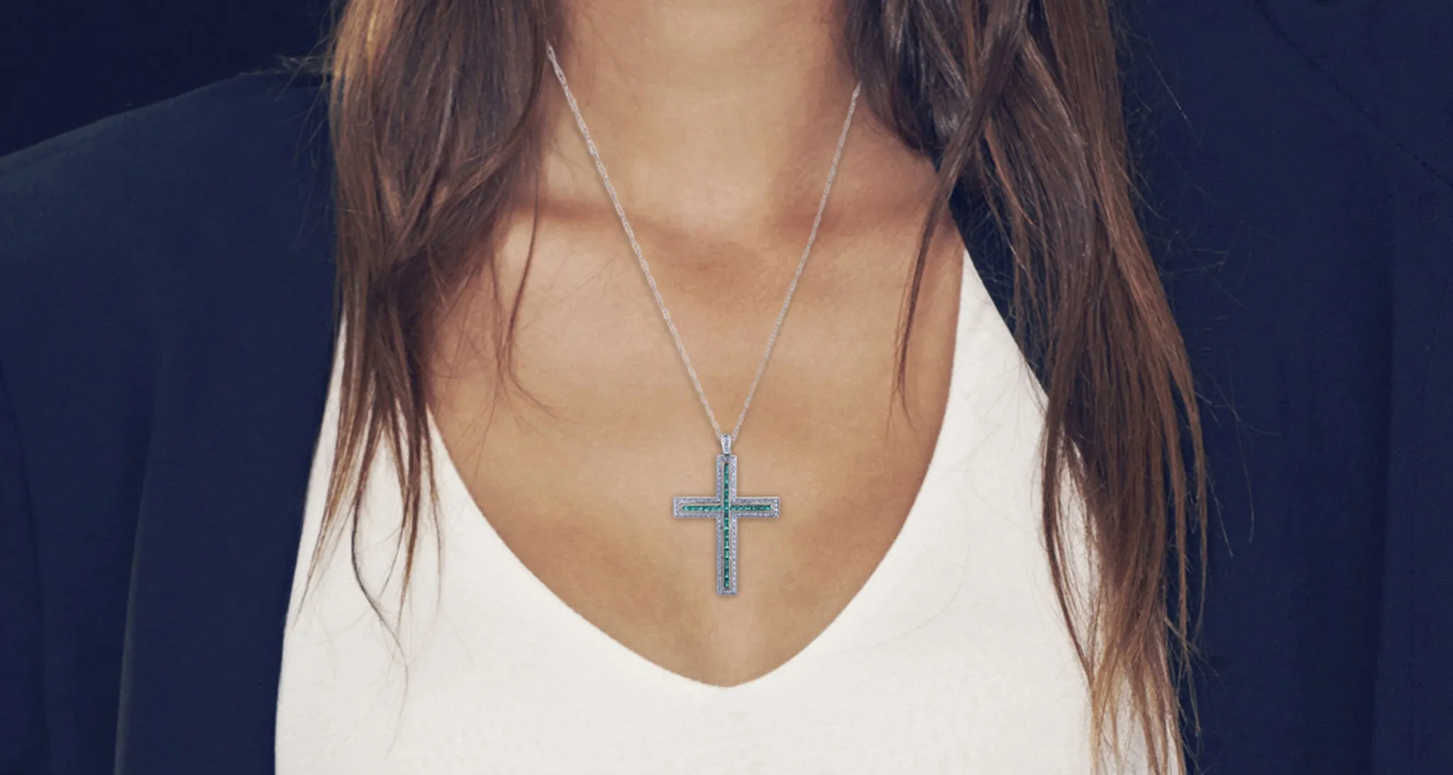 Diamond & Emerald Cross Pendant