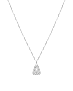 Diamond Bubble Initial Necklace - 14K White Gold