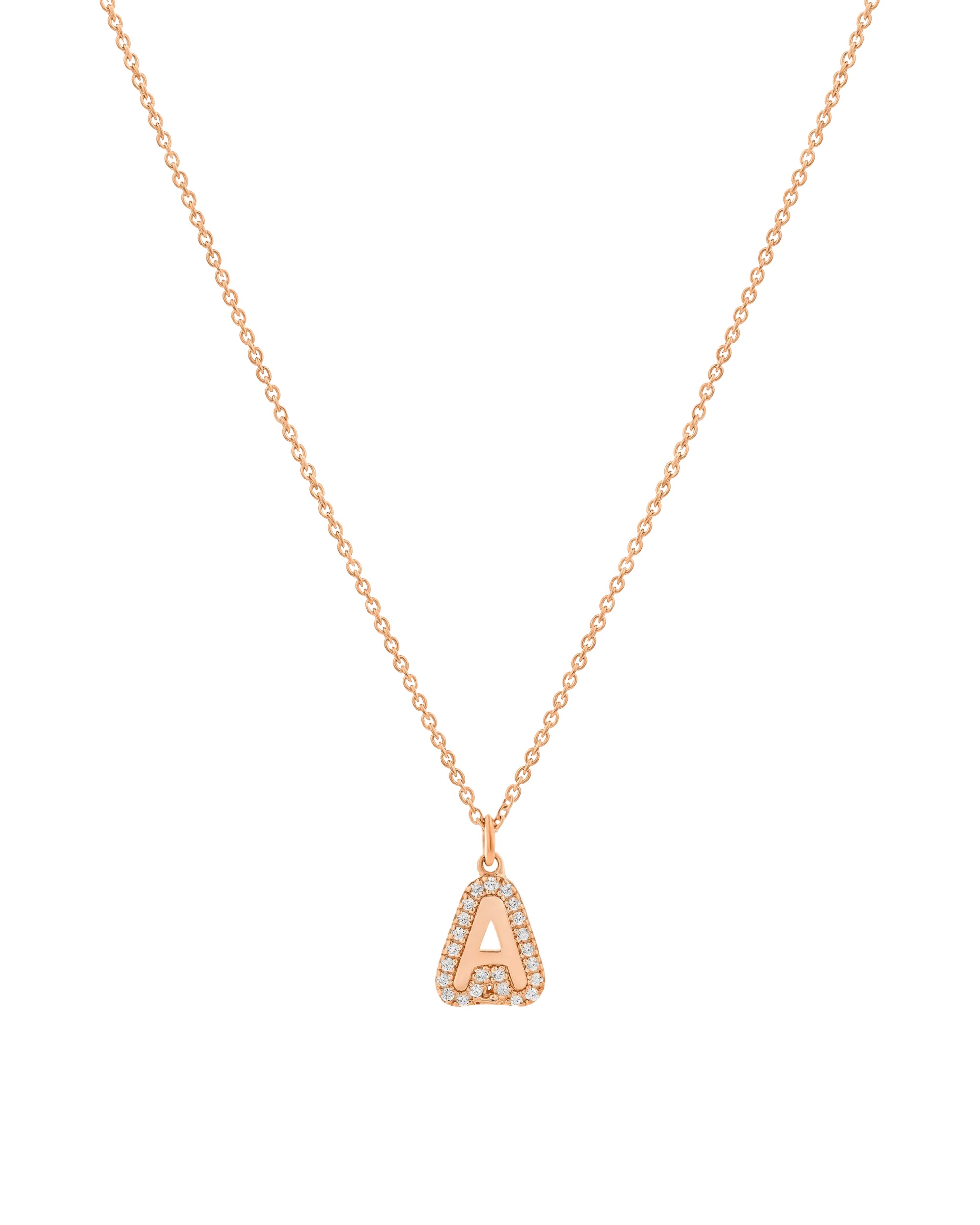 Diamond Bubble Initial Necklace - 14K White Gold