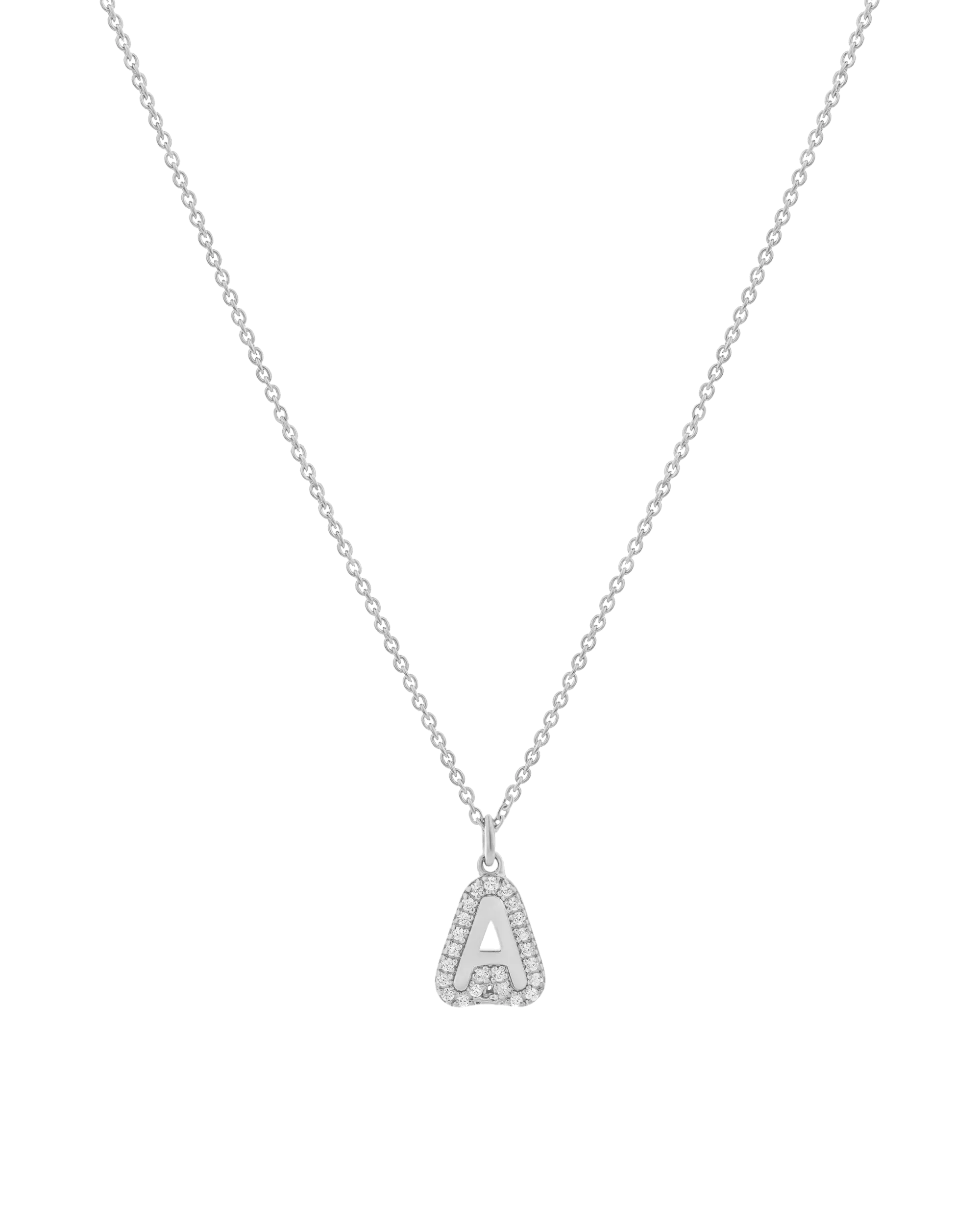 Diamond Bubble Initial Necklace - 14K White Gold