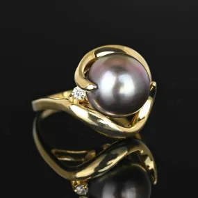 Diamond Tahitian Black Pearl Ring in 14K Gold