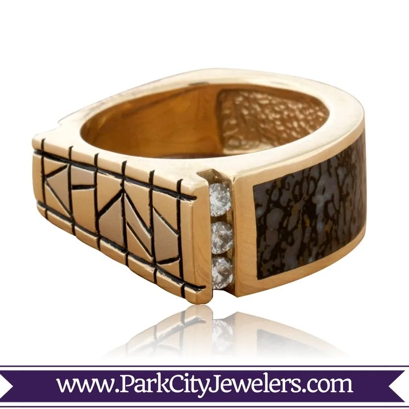 Dinosaur Bone Inlay Santa Fe Style Ring