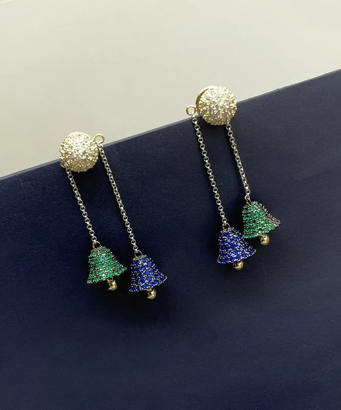 DIY Blue Sterling Silver Inlaid Removable Zircon Tassel Drop Earrings LY2282