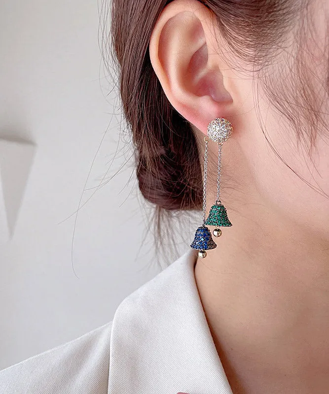 DIY Blue Sterling Silver Inlaid Removable Zircon Tassel Drop Earrings LY2282