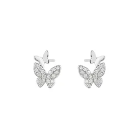 Double Butterflies with Zircon Silver Studs Earrings for Women