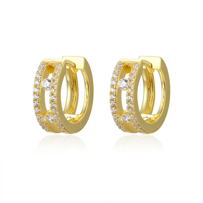 Double-layer Zircon Silver Hoop Earrings for Women