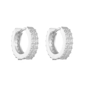 Double Row Zircon Sterling Silver Hoop Earrings