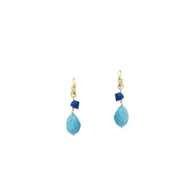 Duet Long Beads Earrings Lapis/Turquoise Gold Plated