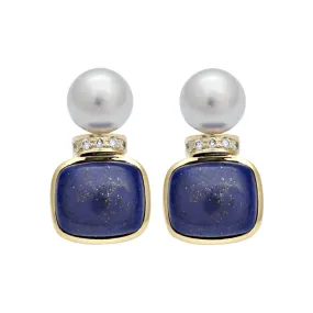 Earrings-Lapis Lazuli, South Sea Pearl and Diamond