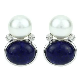 Earrings - Lapis Lazuli, South Sea Pearl And Diamond