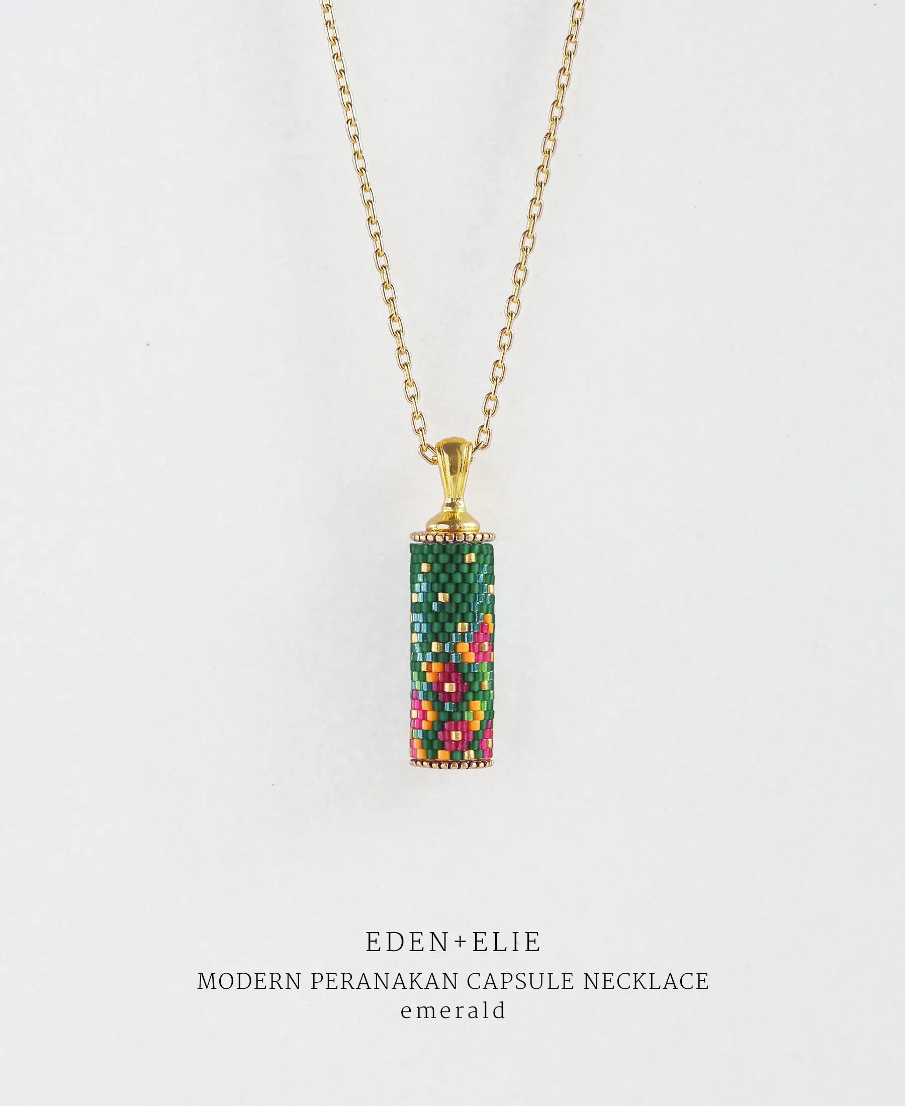 EDEN   ELIE Modern Peranakan capsule pendant necklace   bangle gift set - emerald