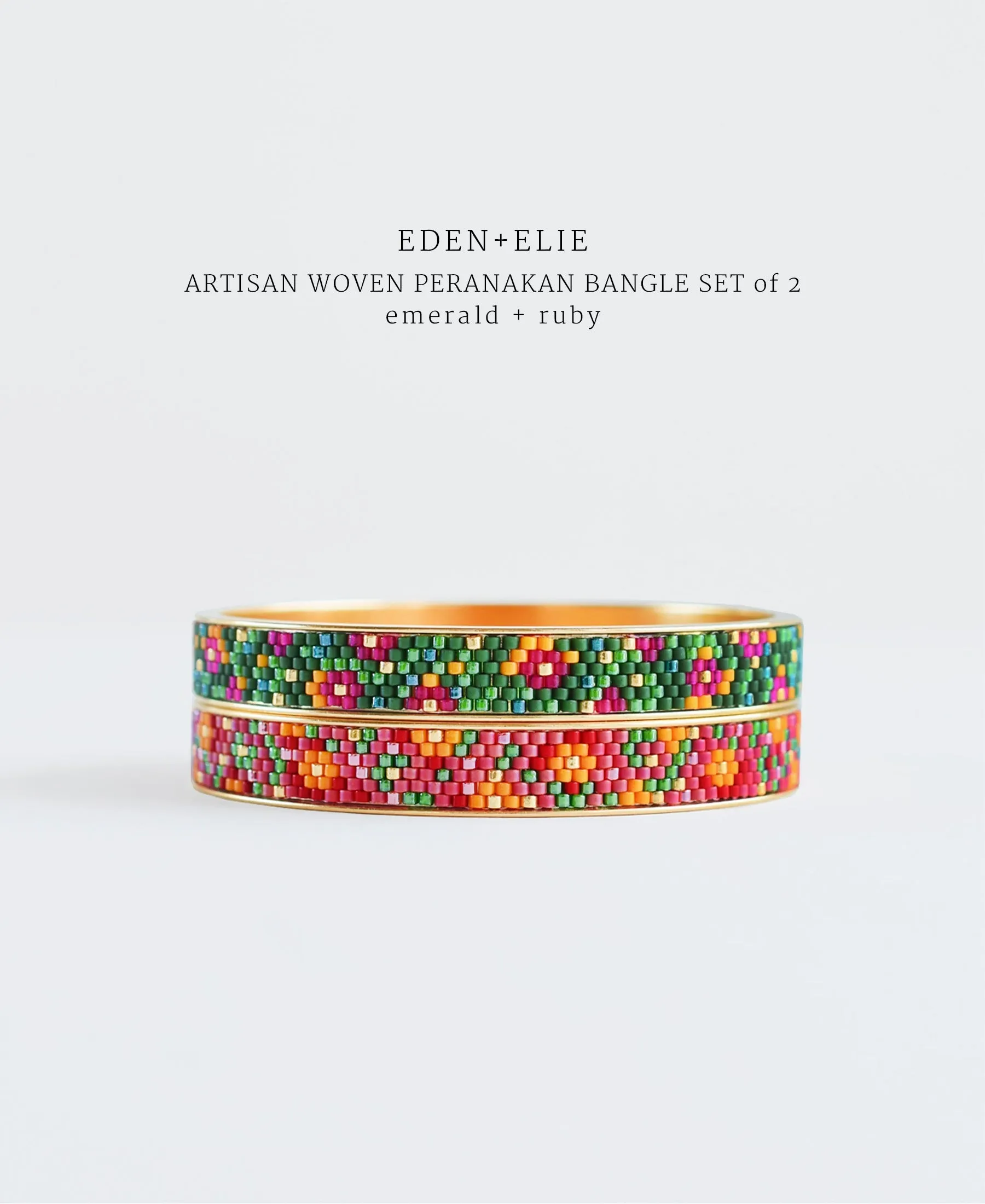 EDEN   ELIE Modern Peranakan gold narrow bangles set of 2 - emerald   ruby