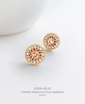 EDEN   ELIE Striped Medallion stud earrings - oyster