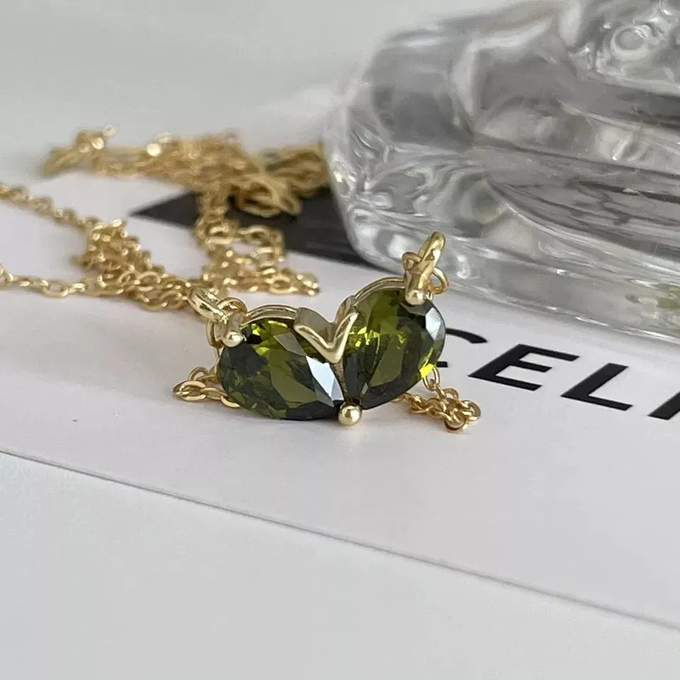 Elegant Gold Plated Emerald Heart Necklace