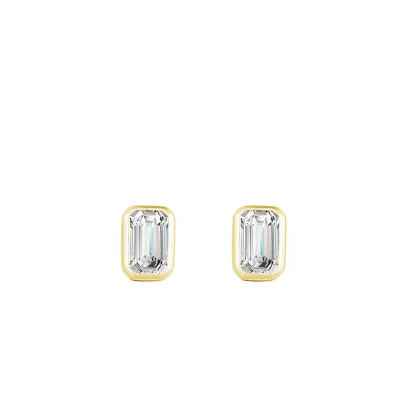 Elegant S925 Sterling Silver Rectangular Zircon Stud Earrings