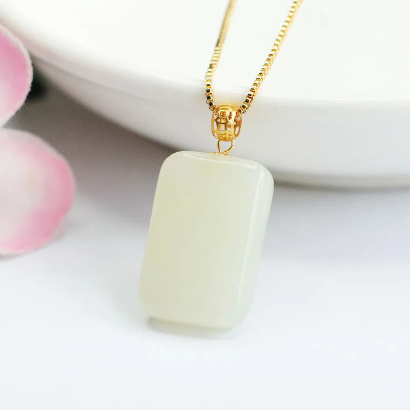 Elegant Sterling Silver Necklace with Natural Hetian Jade Pendant