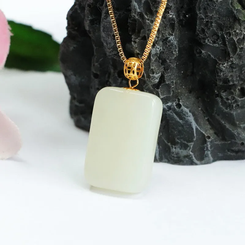 Elegant Sterling Silver Necklace with Natural Hetian Jade Pendant