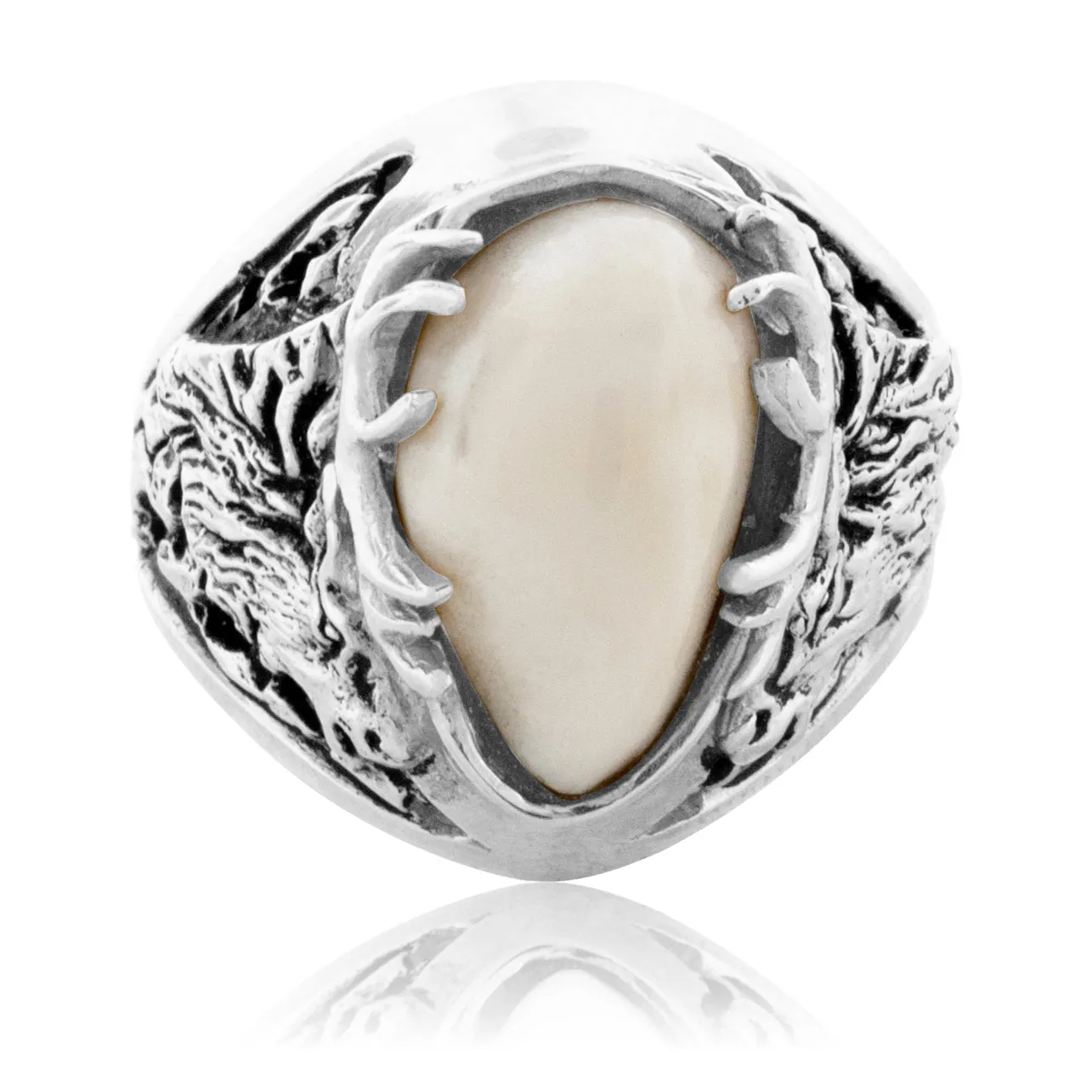 Elk Ivory Tooth Antler Head Ring