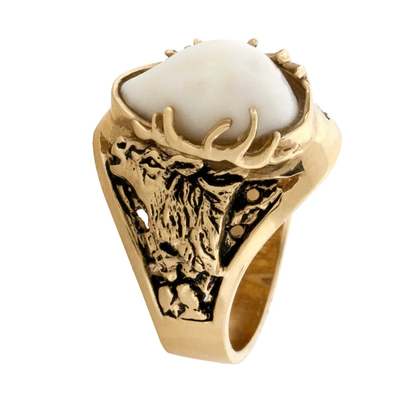 Elk Ivory Tooth Antler Head Ring