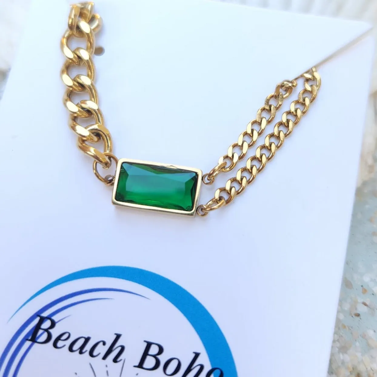 EMERALD -  18K GOLD WATERPROOF CHAIN BRACELET