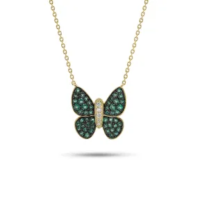 Emerald & Diamond Butterfly Pendant Necklace