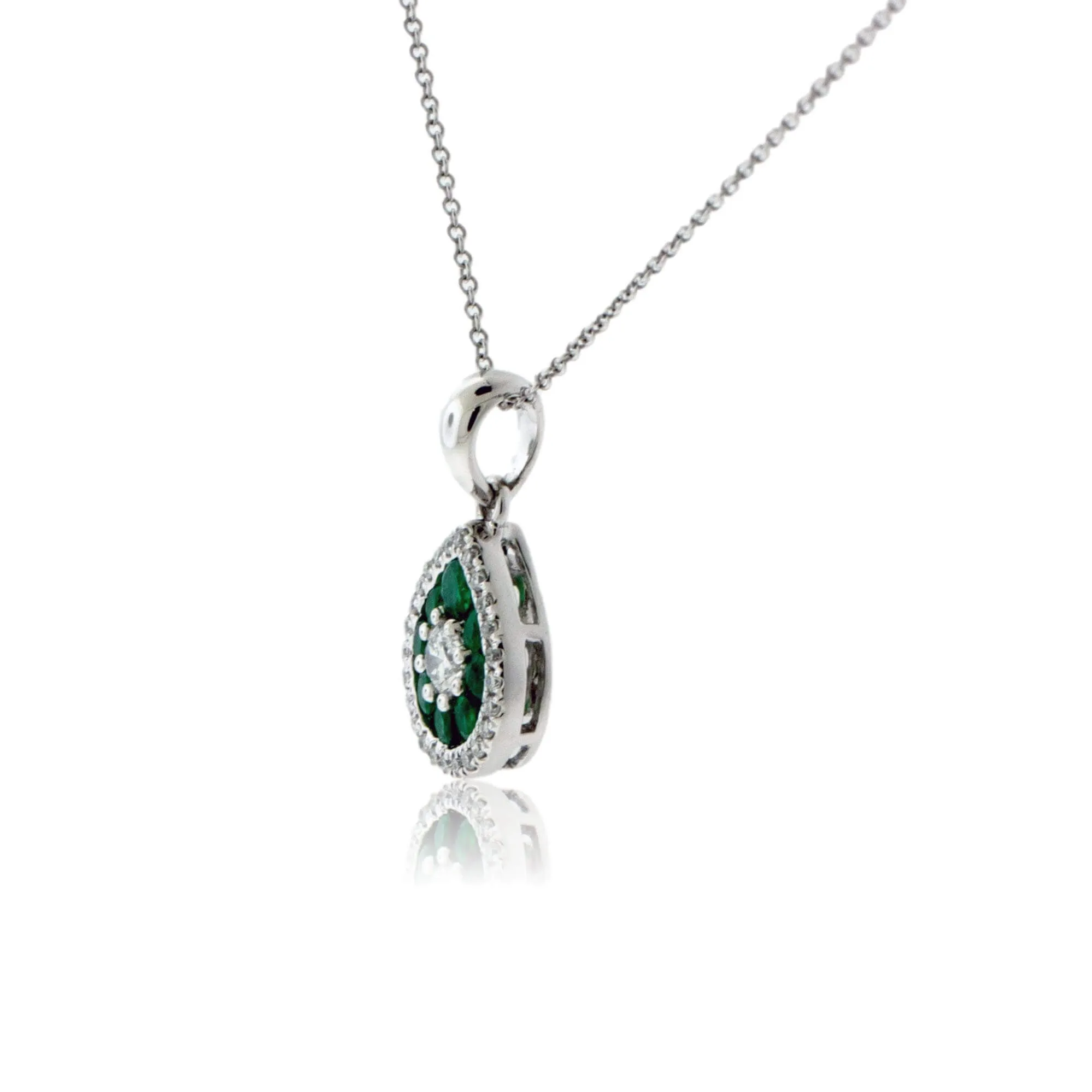 Emerald & Diamond Tear Drop Shaped Pendant