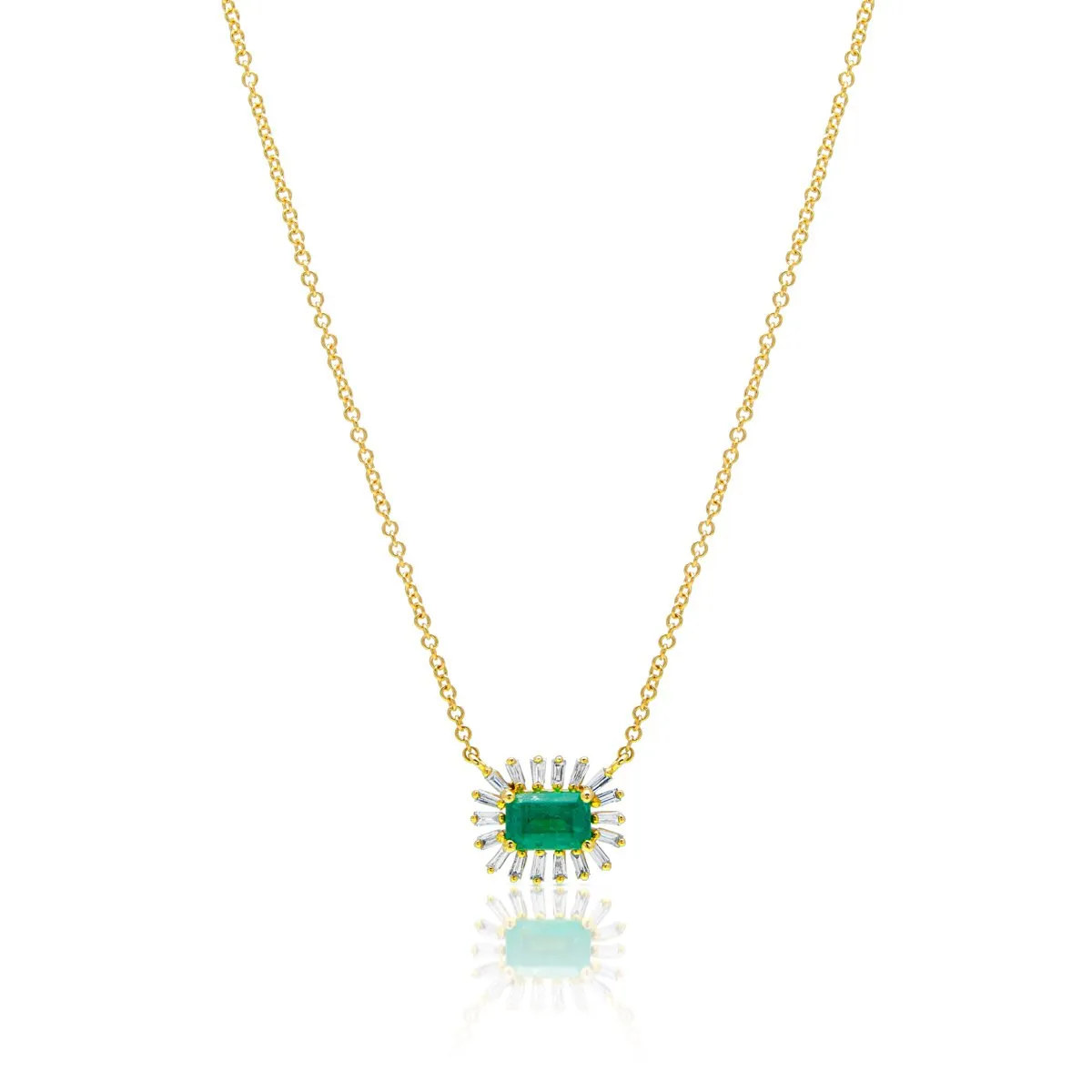 Emerald and Baguette Diamond Necklace