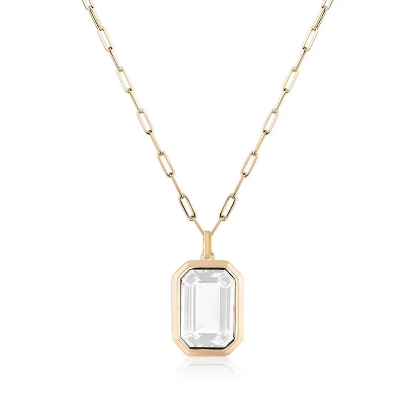 Emerald-Cut Bezeled Stone Necklace