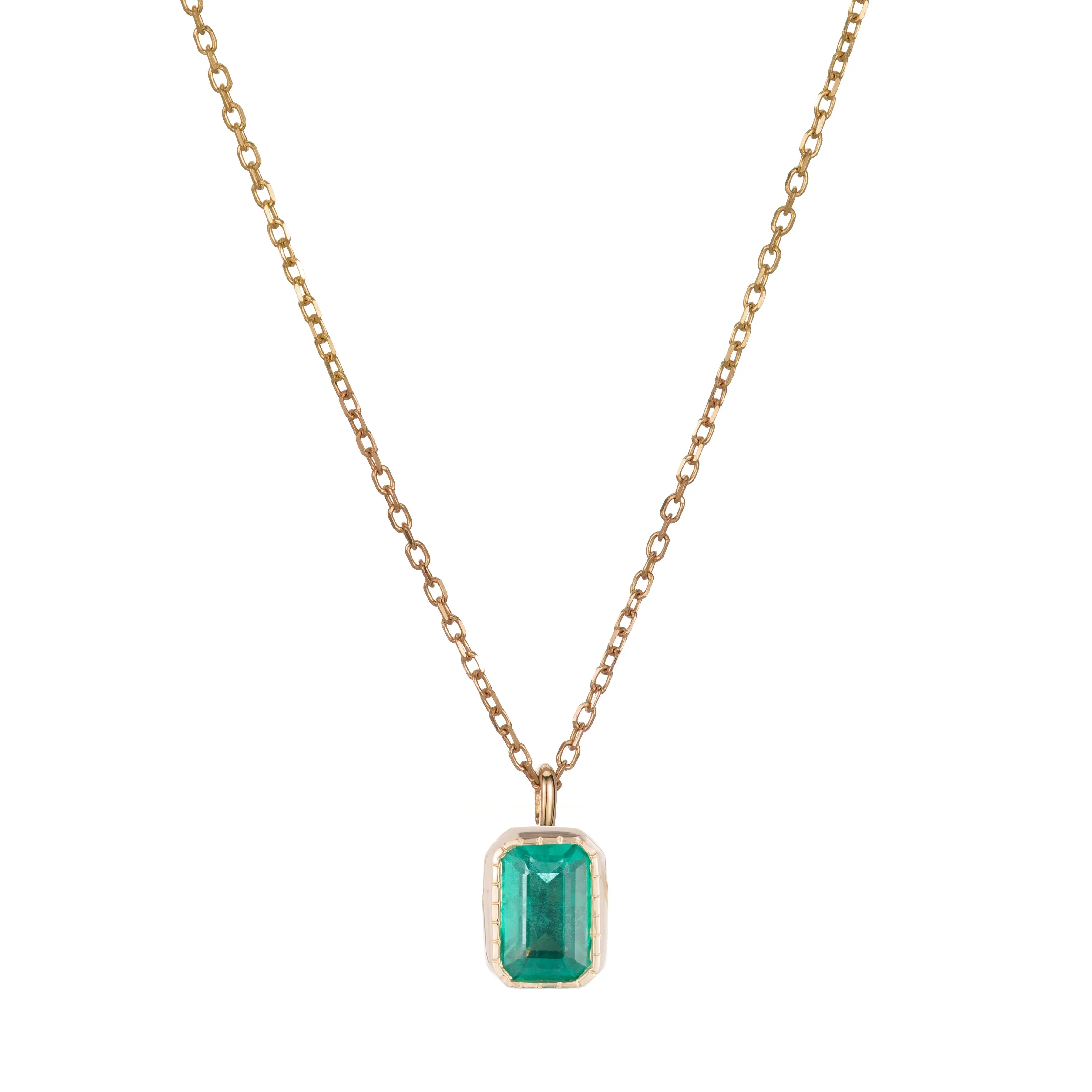 Emerald Cut Emerald Wisp Necklace (ready to ship option)*