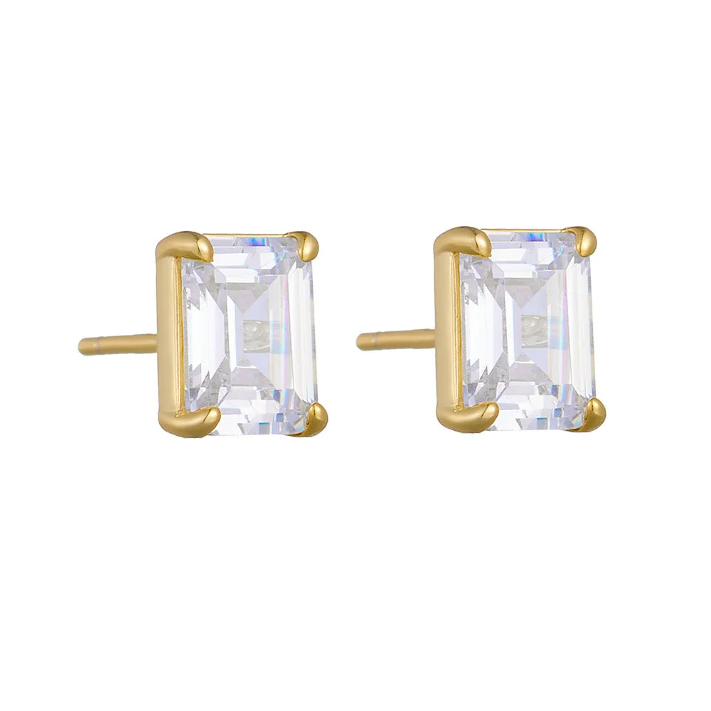 Emerald Cut Zircon Sterling Silver Stud Earrings