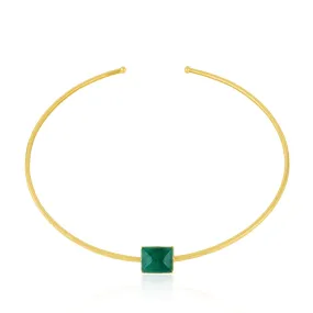 Emerald Gemstone May Birthstone Cuff Choker Necklace 18K Yellow Gold For Women's