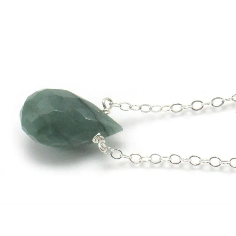 Emerald Necklace on Sterling Silver Chain with Sterling Silver Spring Ring Clasp