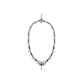 Emerald, Ruby & White Sapphire Estate Necklace