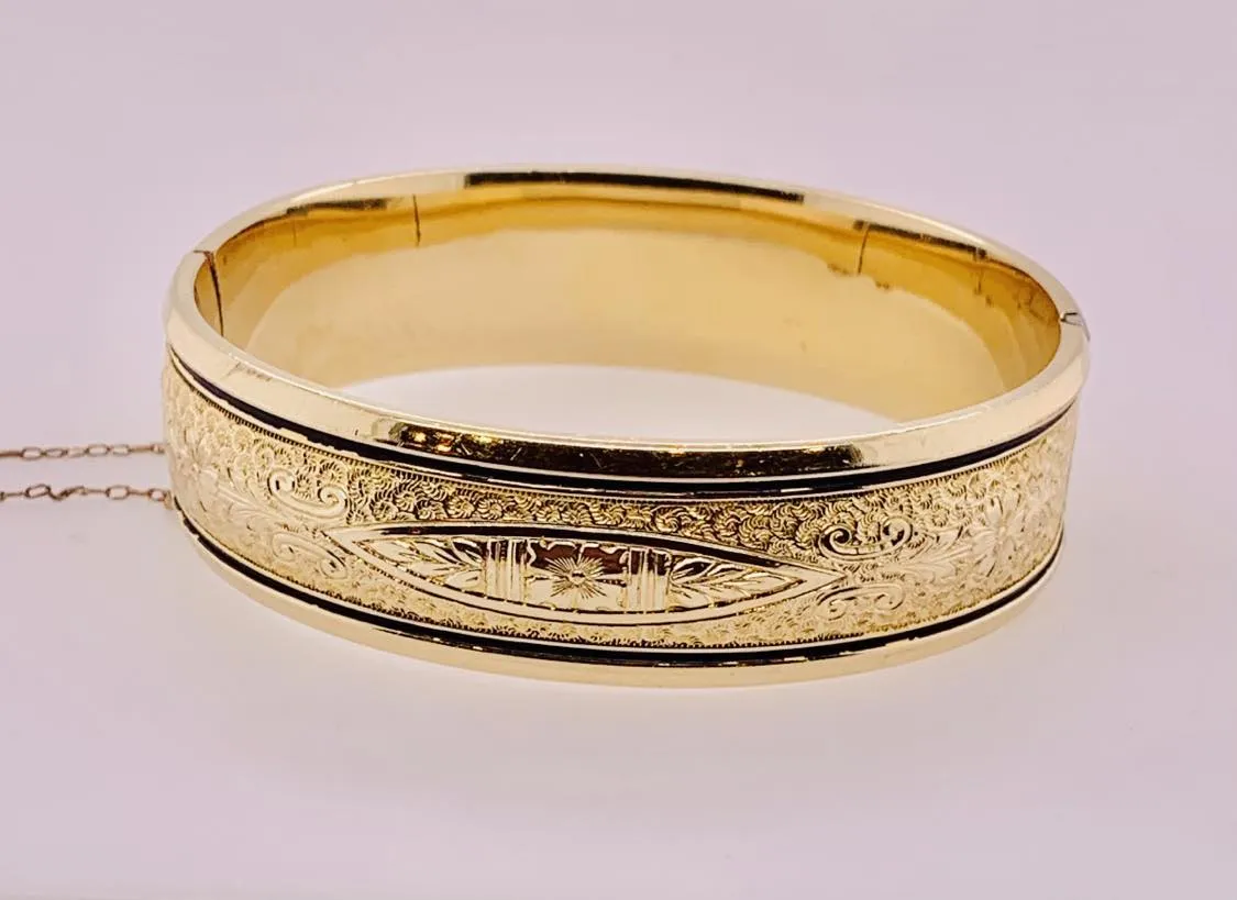 Estate Enamel Gold Filled Bangle Bracelet