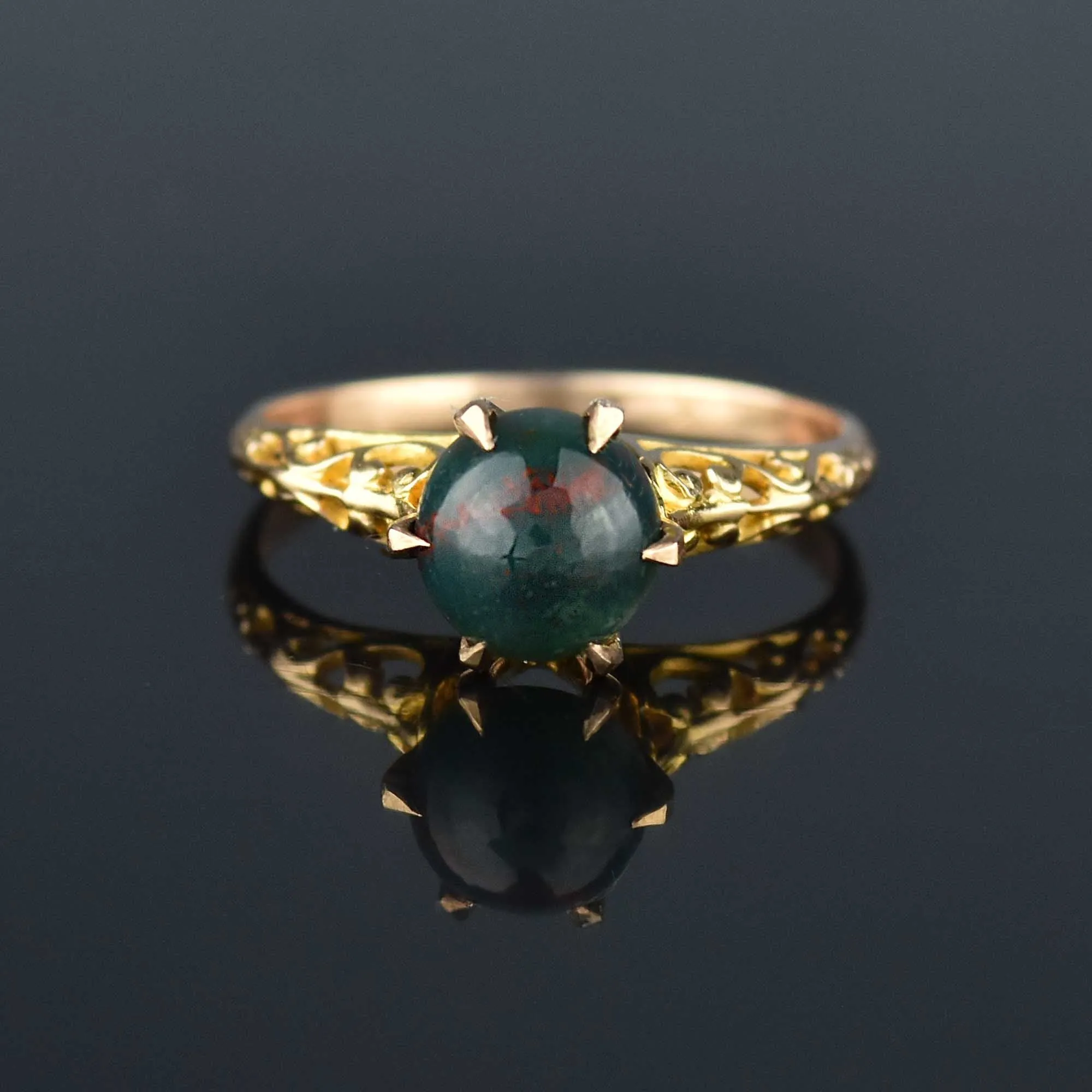 Estate Gold Filigree Solitaire Bloodstone Ring